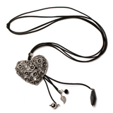 Long Carved Heart Pendant On Suede With Charms 