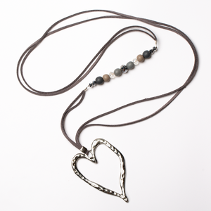 Long Open Heart Necklace with Offset Beads