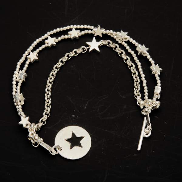 Silver Plate Multi Strand Star Charm Bracelet With T-Bar Clasp