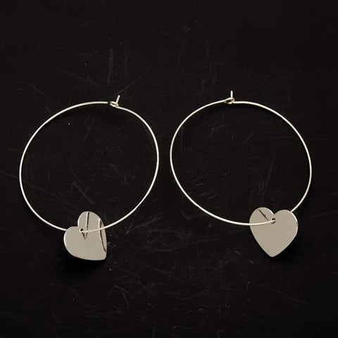 Heart On Hoop Earrings In Silver Plate - Flamingo Boutique