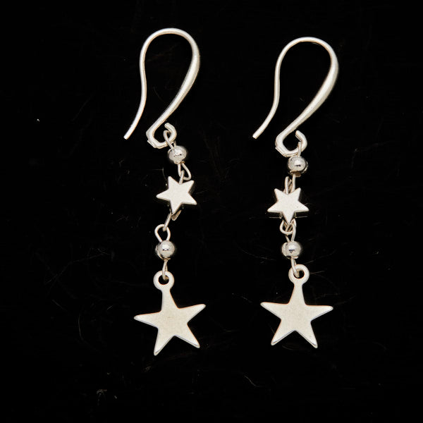 Silver Plate Double Drop Star Charm Earrings