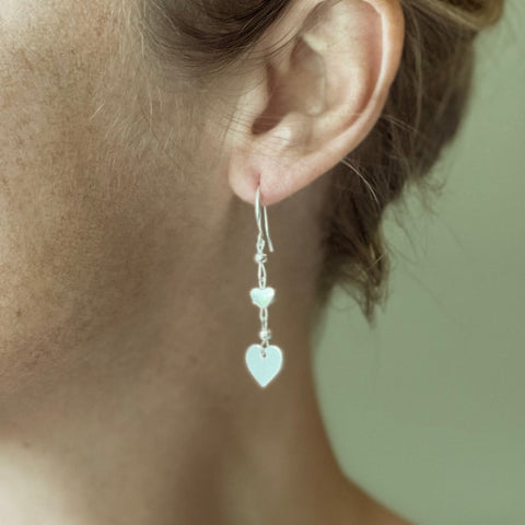 Silver Plate Double Drop Heart Charm Earrings