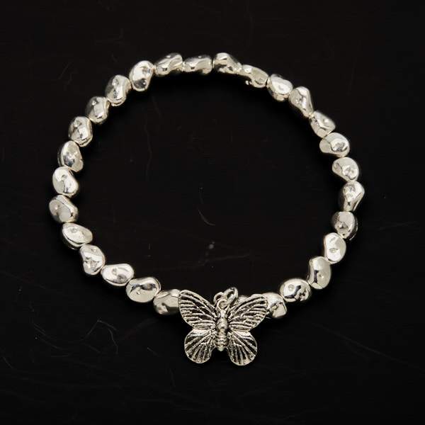 Butterfly Charm Nugget Bracelet in Silver Plate