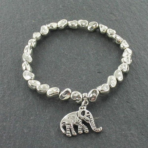 Elephant Charm Nugget Bracelet in Silver Plate