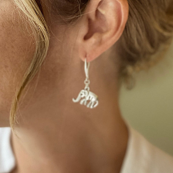 Elephant Charm Earrings in Silver Plate