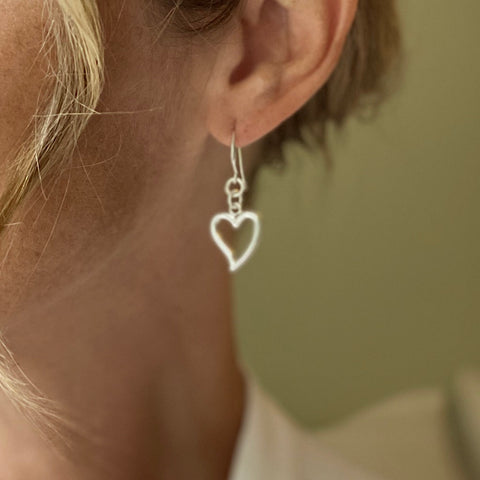 Heart Charm Earrings in Silver Plate
