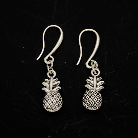 Pineapple Charm Earrings in Silver Plate