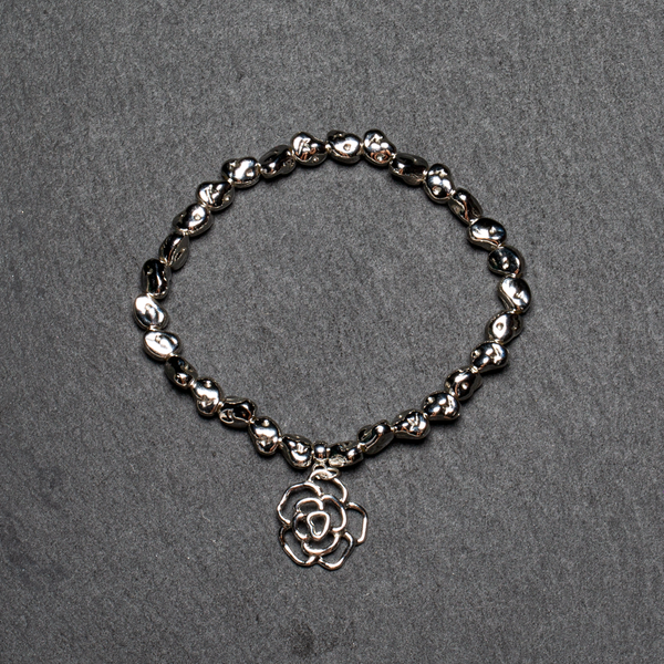Rose Charm Nugget Bracelet in Silver Plate
