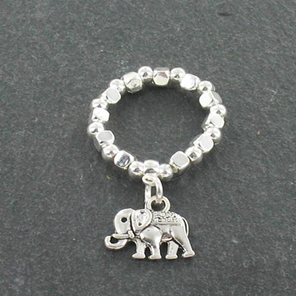 Elephant Charm Ring In Silver Plate