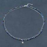 Blue Crystal Cham Necklace In Silver Plate 
