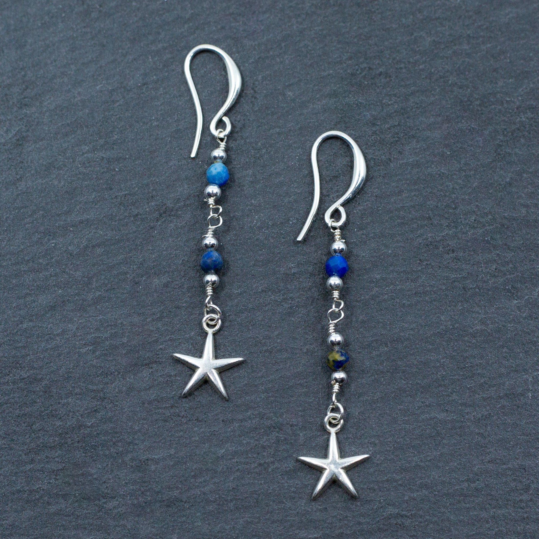 Blue Crystal Charm Earrings In Silver Plate