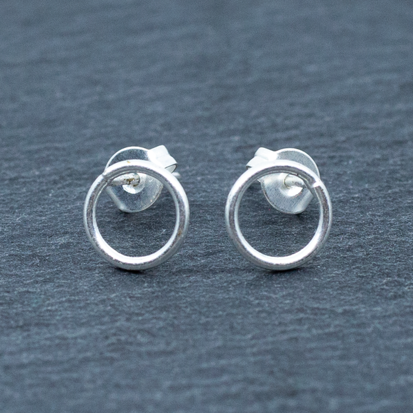 Open Circle Silver Plate Stud Earrings
