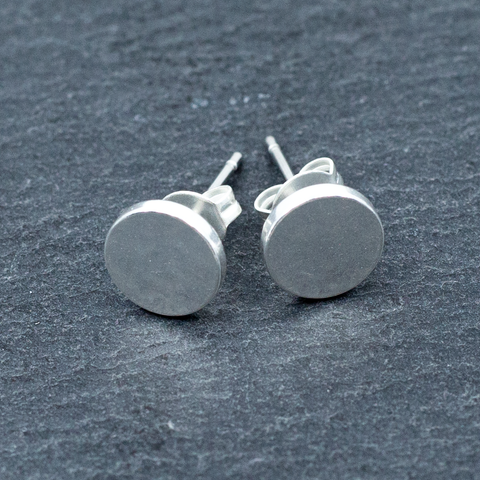 Simple Disc Silver Plate Stud Earrings