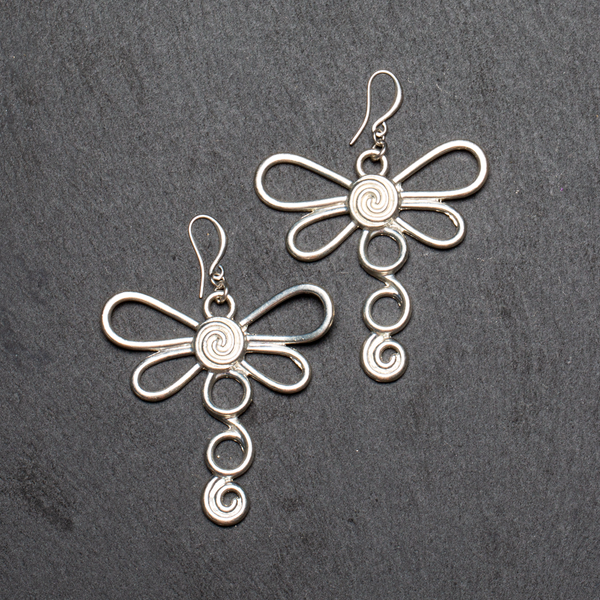Large Dragonfly Earrings In Silver Plate