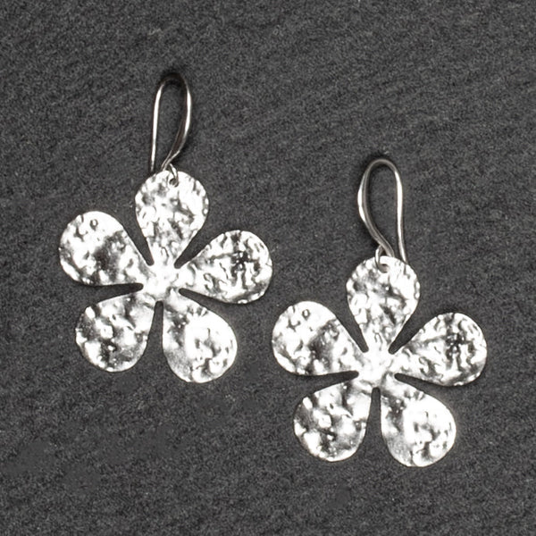Hammered Flower Earring - Silver Plate