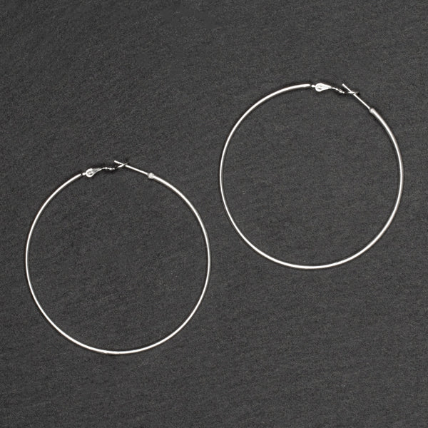 Large Hoop Earrings - Silver Plate