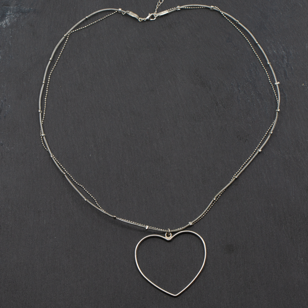 Simple Open Heart Necklace In Silver Plate