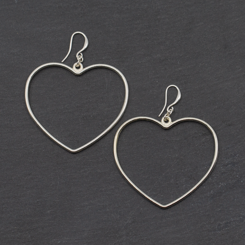 Simple Open Heart Earrings In Silver Plate