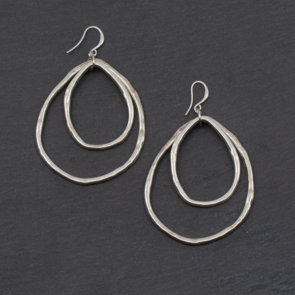 Double Oval Ring Earrings In Silver Plate
