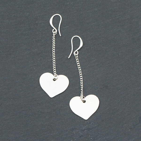 Drop Chain Heart Earring In Silver Plate