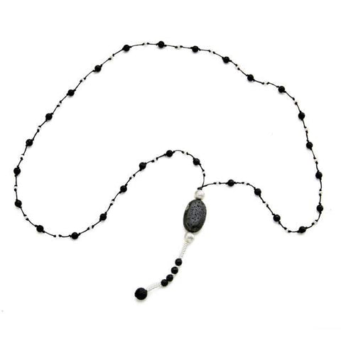 Lava Stone Necklace With Pebble in Silver Plate