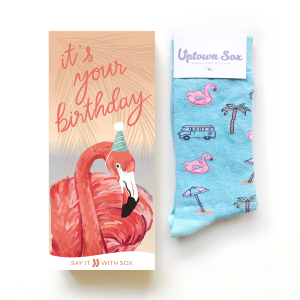 Flamingo Happy Birthday Card & Socks