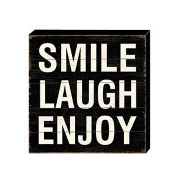 Smile Laugh Enjoy Vintage Block Sign