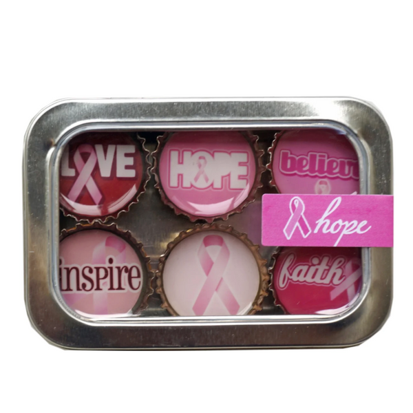 Hope Breast Cancer Awareness Bottle Cap Magnet - Six Pack