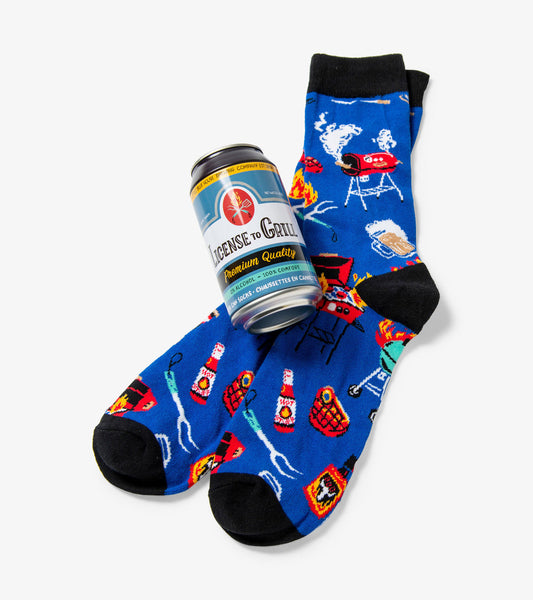Licence to Grill Mens beer can socks