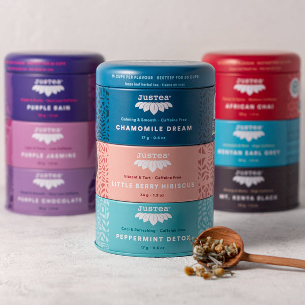 JusTea - Herbal Tea Trio Tin & Spoon - Organic, Fair-Trade Tea Gift