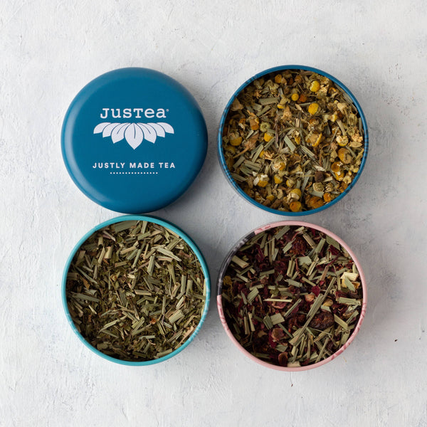JusTea - Herbal Tea Trio Tin & Spoon - Organic, Fair-Trade Tea Gift