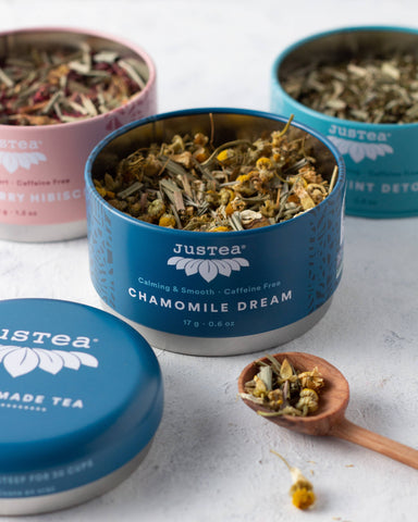 JusTea - Herbal Tea Trio Tin & Spoon - Organic, Fair-Trade Tea Gift - Shop Motif